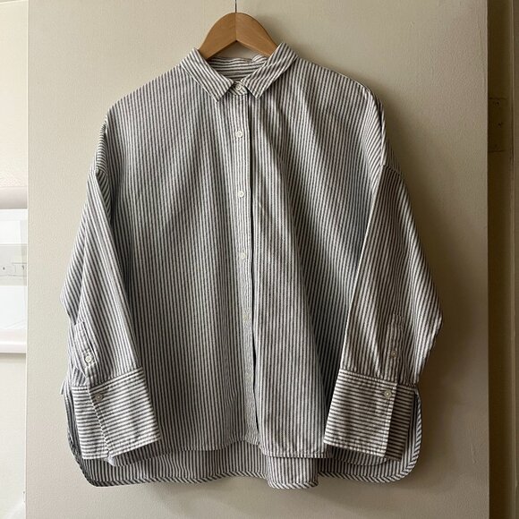 Everlane Japanese Square Oxford Button Down Shirt Size 6 Grey/White Striped - Picture 1 of 8